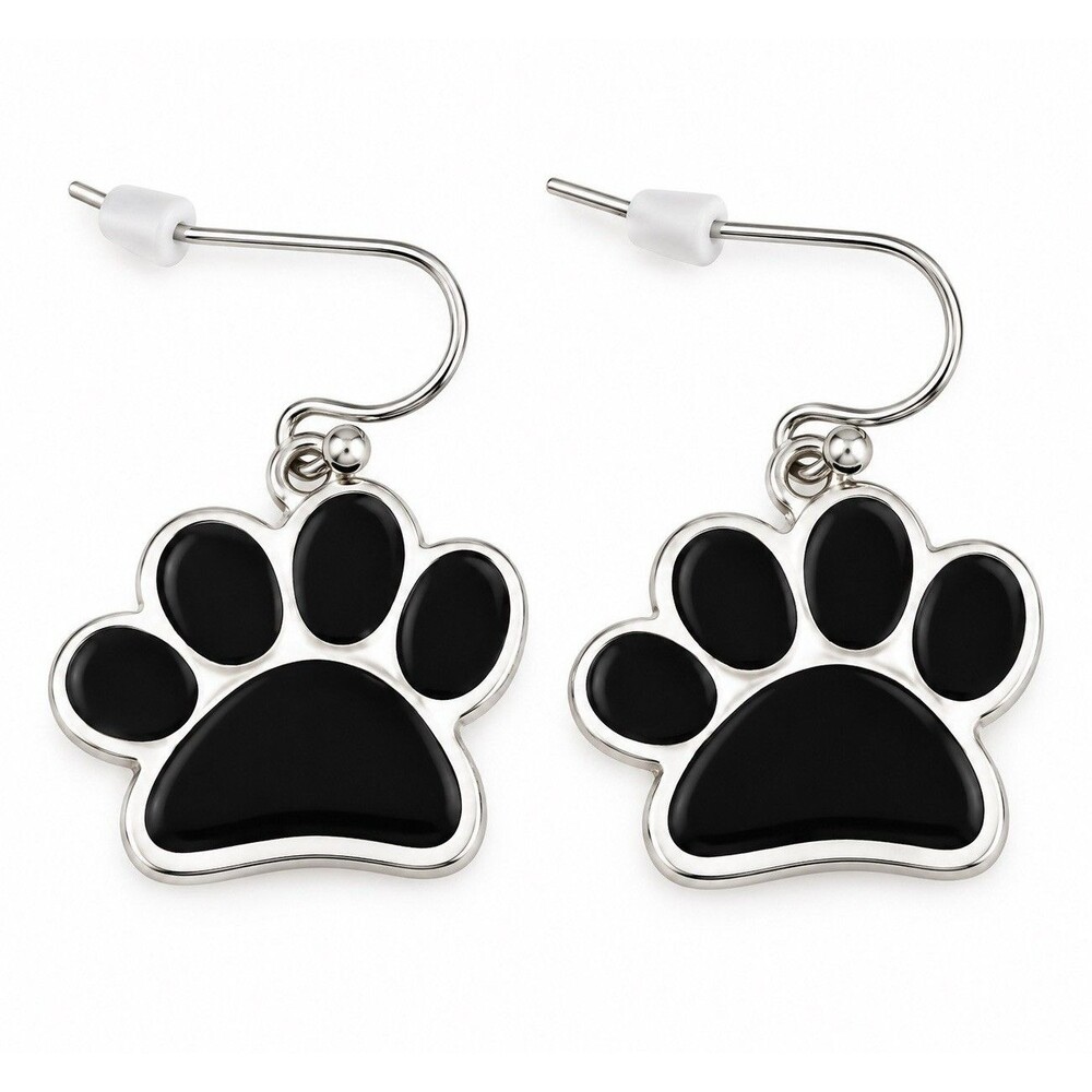 Black Paw Print Dangle Earrings Pet Lover Dog Mom Cat Lover Sensitive Ears